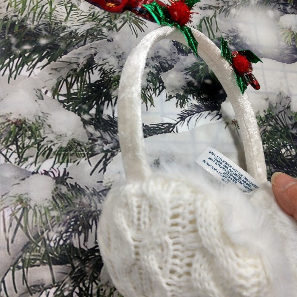 NWT Charter Club Holiday Lane Ivory Reindeer Plaid Antler Earmuffs - Picture 5 of 10
